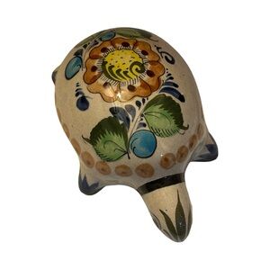 Large Vintage Signed & Hand Painted Mexican Tonala Pottery Turtle